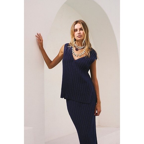 Free People Sweaters - Free People Beach Veda Sweater Vest Celestial Indigo Medium Coastal Grandma